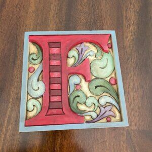 Jim Shore Heartwood Creek Monogram Letter "F" Initial Block Wall Hanging 4.5"!